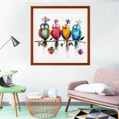 Redxing Counted Cross Stitch Kit for Beginners,Unprinted Needlepoint Kits for Beginners Cross Stitching Embroidery Kit 11CT Stitches kit-Four Colorful Little Birds 18x18 inch - color: Setpattern09