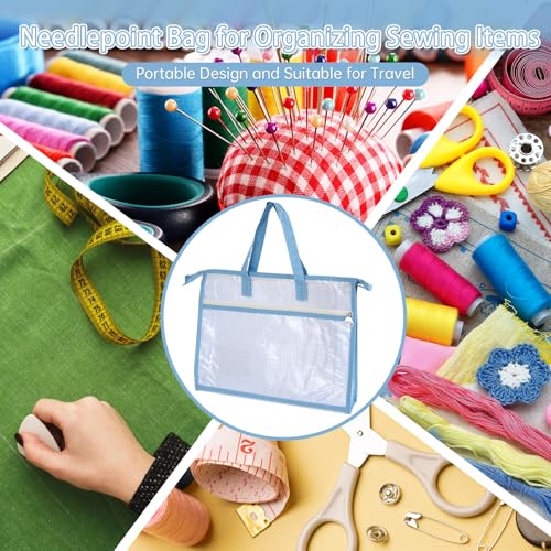 2 Pack Needlepoint Bag, Clear Mesh Zipper Pouch with Handle & Extra Pocket, Sewing Bag Suitable for Quilting, Knitting, Stitching and Embroidery Storage Projects, Cross Stitch Bag, A4 Size, Art Sewing