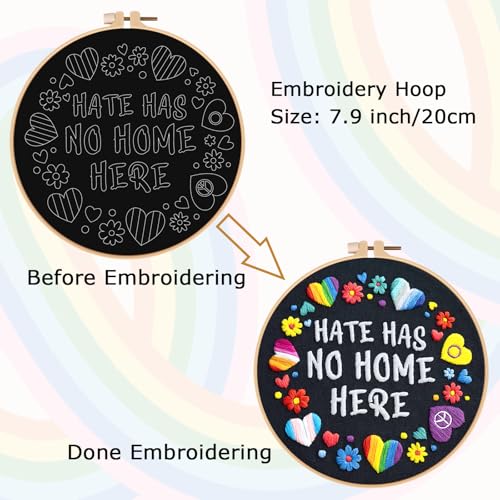 Nuberlic Embroidery Kit for Beginners - LGBT Love Pattern Adults Starter Cross Stitch Kit DIY Needlepoint with Hoop, Pre-Printed Fabric, Threads & Step-by-Step Guide - color: LGBT