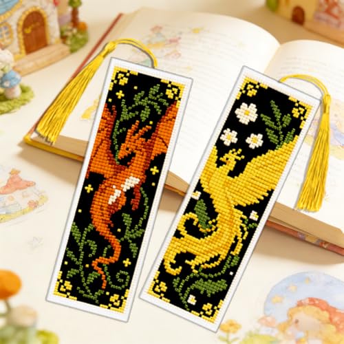 ACRNIGHEET 6PCS Cross Stitch Bookmark Kit for Beginner Fairy Tale Stamped Cross Stitch Kits Needlepoint Kit for Adults DIY Tassel Embroidery Bookmark Kits with Instructions Craft Gift 8.5"x3" 11CT - style: Fairy Tale Patterns