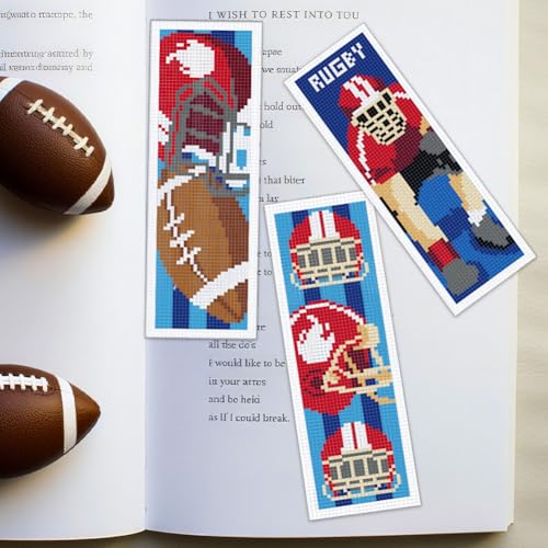 ORIGACH 6 Rugby Set Cross Stitch Bookmark Kit for Beginner - style: Rugby