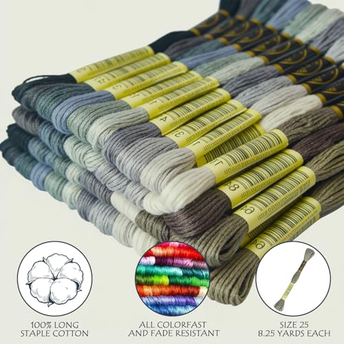 13SKEINS Embroidery Floss - Cross Stitch Threads - Friendship Bracelets Floss - Crafts Floss, Beaver Gray Gradient - color: Beaver Gray Gradient