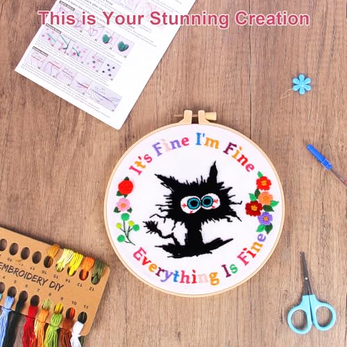 Haootadiy Beginner Embroidery Kit for Adults, Easy Cross Stitch Kit for Beginners and Adults, Full Embroidery Hoop Kit with Needles and Thread Included (Pattern 1) - color: Pattern 1