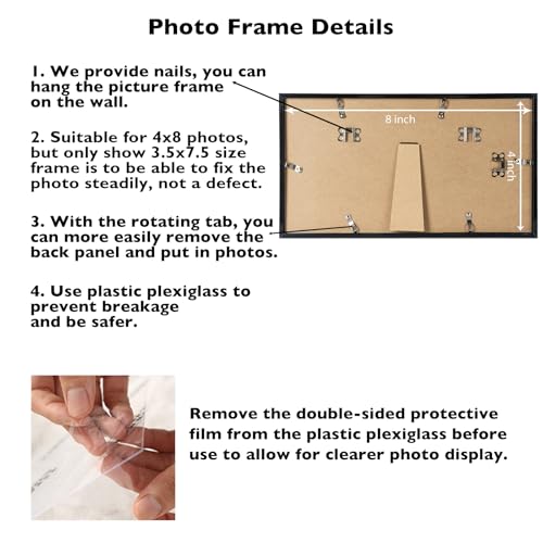 JCJMY 4x8 Picture Frame Black for Wall Hanging or Tabletop, Wall Mounting Horizontally or Vertically, 4 x 8 Wall Gallery Poster Photo Frame with Shatter Resistant Plexiglass, Black - color: Black, size: 4x8 inch