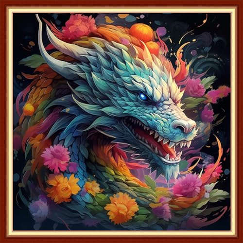 Funxvoot Stamped Cross Stitch Kits Beginners Full Range of Embroidery Kits for Adults 11CT Embroidery Patterns Needlepoint Kits Printed Cross Stitch Kits- (Rainbow Dragon 18x18 inchs) - color: Cross Stitch Kits 39