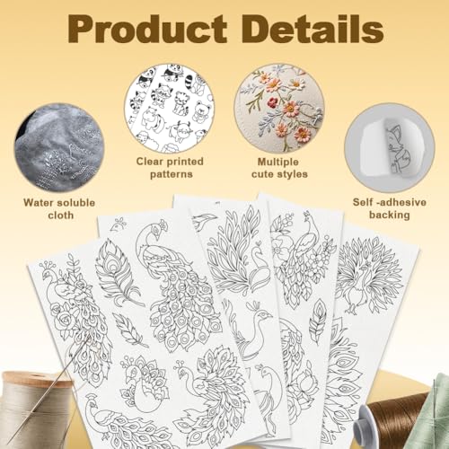 24Pcs Peacock Animal Water Soluble Hand Sewing Stabilizers