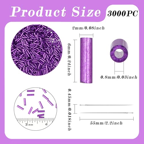3000PC Purple Glass Bugle Beads 6MM Purple Tube Beads - color: purple