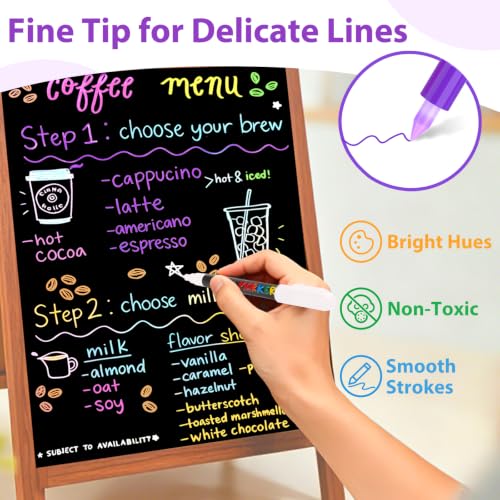 KERIFI Liquid Chalk Markers Fine Tip 1.0 mm, 12 Colors Wet Erase Makers for Chalkboard Calendar, Erasable Chalk Pens for Blackboard, Bistro, Menu, Wedding Signs, Glass Window Decor, 45 Labels Included - color: 12 Colors