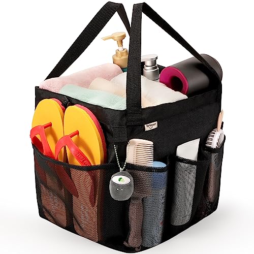 famichan Mesh Shower Caddy Portable, Dorm Room Essentials for College Students, Large Capacity with 8 Pockets Shower Bag for Camping,Swimming,Gym,Travel - color: BLACK Oxford