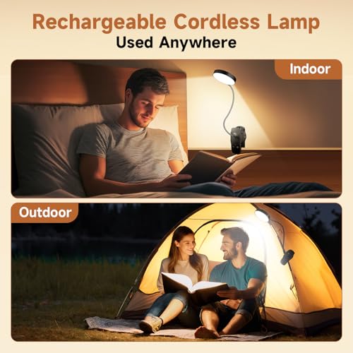 Mubarek Clip on Lamp,5 Brightness+5 Color Clip on Light,200LM 36 LED Reading Lights for Books in Bed,1800mAh Battery Powered Lamp Battery Operated Lights,Rechargeable Desk Lamp with Clamp Light - color: Black