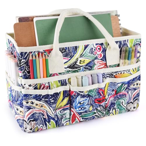 Craft Organizer Tote Bag with Multiple Pockets,Scrapbooking Art Storage - color: Line Drawing