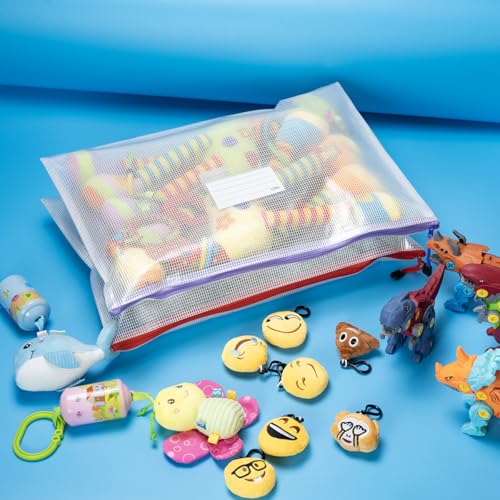 Plastic Mesh Zipper Pouch, 12Pcs Zipper File Bags with Label Pocket, A3 Size 16.9x12in, White - size: A3 Size 16.9 x 12 in