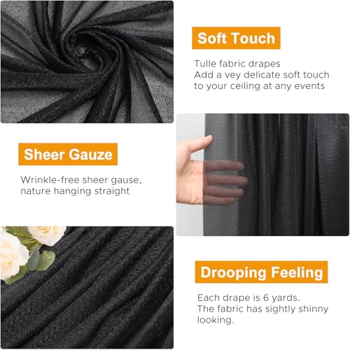 Wedding Arch Draping Fabric 1 Panel Black Sheer Backdrop Drapes - color: Black, size: 1 Panel