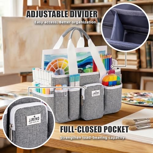 JJRING Foldable Craft Organizer Tote With Zipper & Divider, Grey - color: Grey, size: Small