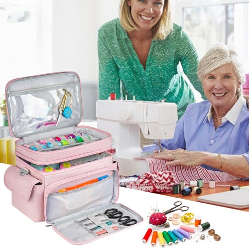 LEFOR·Z Large Sewing Supplies Organizer Bag(13 x 8 x 9 in),Sewing Basket - color: Pink