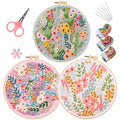 LB Pink Floral Embroidery Kit for Beginners Adults, 3 Sets Hand Embroidery Starter Kit with Cactus Flower Pattern and Instructions Stamped Cross Stitch Kits Include Embroidery Hoop Needles Threads - color: Pink Green