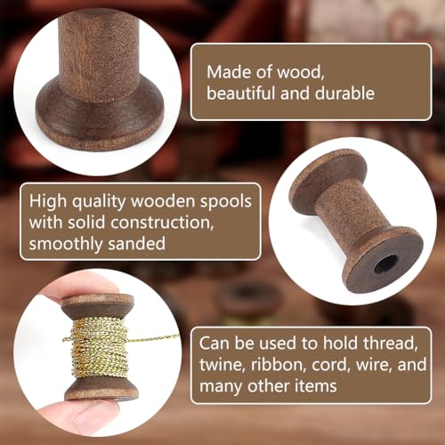 BENECREAT 30Pcs Antique Wooden Empty Spools, 1.18" Empty Thread Spools Wooden Ribbon Spools Bobbins for Wire Weaving Arts DIY Wood Projects, Coconut Brown - color: Coconut Brown