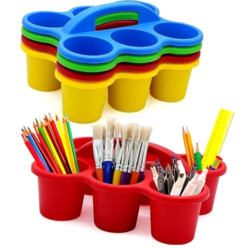 4E's Novelty 4 Pack Caddy for Classroom, Classroom Pencil Caddy, Durable Table Cup Drink Holder, Sturdy Schools Desk Bin, Craft Caddy, Colorful Art Supply Caddies for School Home, Teacher Organizer