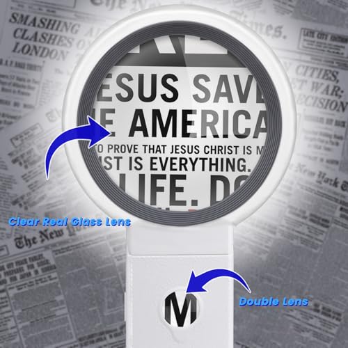 Magnifying Glass with Light and Stand, Foldable Handheld Magnifying Glass 18 LED Illuminated Lighted Magnifier for Macular Degeneration, Seniors Reading, Close Work, Coins, Jewelry White - color: White