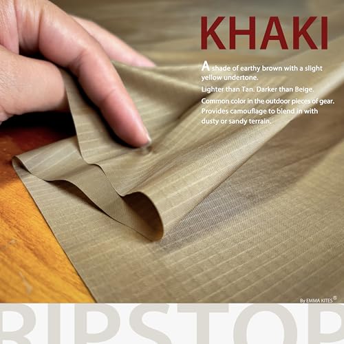 emma kites Khaki Ripstop Nylon Fabric 40 Denier, Precut Piece 1-Yard: 60"x36", Ultra-Light Airtight Water Resistant Tear Proof, for Kite Flag Stuff Sack Bag Inflatable Windsock Pack Cover - color: #26 Khaki, size: Precut 1-Yard