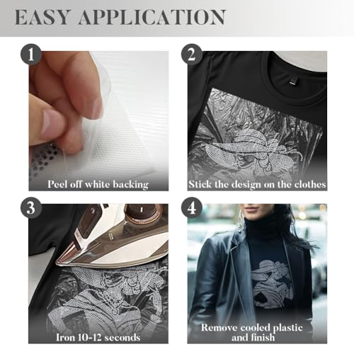 1 Pc Elegant Lady Iron on Rhinestones Transfer, Elegant Hat for Wome Hotfix Iron on Patch Transfer Decals Crystal Heat Transfer Clothing Repair Decor for T-Shirt Hat Jacket Party Decor - color: Elegant Lady