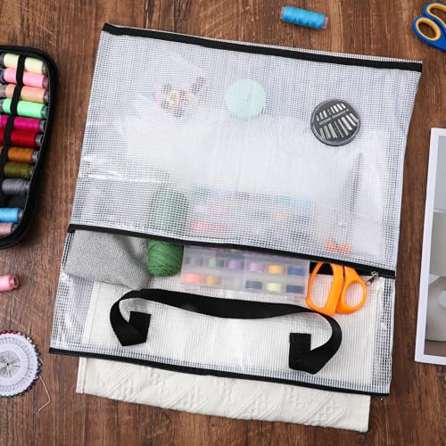 Elegaperma Sewing Project Bag, Needlepoint Project Bag Durable and Stylish Mesh PVC, Large-Capacity Project-Bags, Knitting Supplies, Office Supplies, Books (Black)