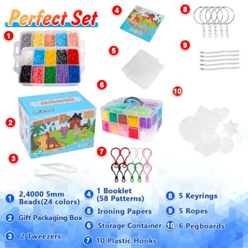 Meland Fuse Beads Kit, 5MM 24000 Beads in 24 Colors,Craft Gift for Age 5-12 - size: 24000 pcs without Iron