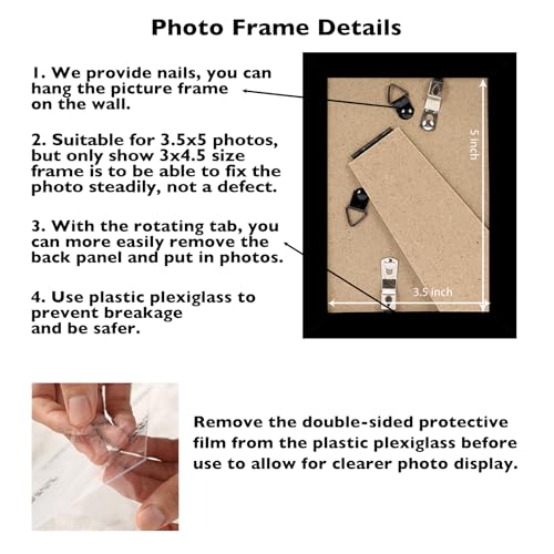 JCJMY 3.5x5 Picture Frame Black for Wall or Tabletop, 3.5 x 5 Wall Gallery Poster Photo Frame with Shatter Resistant Plexiglass, Black - color: Black, size: 3.5x5 inch