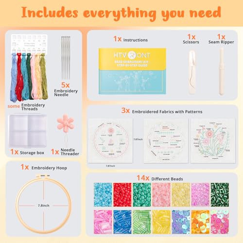 HTVRONT Bead Embroidery Kit for Beginners, 3 Sets, Gifts & Crafts - color: Red Flower Bead Embroidery