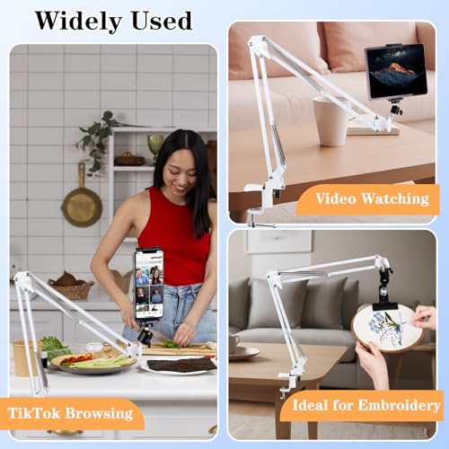 Adjustable Embroidery Hoops Stand for Hand Work,Cross Stitch Frame with 360° Rotation,Needlework Frame, Embroidery Stand Suitable for Embroidery Kit,3-in-1 Hoop/Tablet/Phone Holder Desk Stand,White - style: 1PC-White