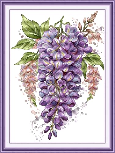 CaptainCrafts Cross Stitch Kits Snowman Counted Unprinted Fabric Cross Stitching DIY Needlecrafts Embroidery Kit for Adults Beginner (White, Wisteria Flowers) - color: Wisteria flowers, style: White