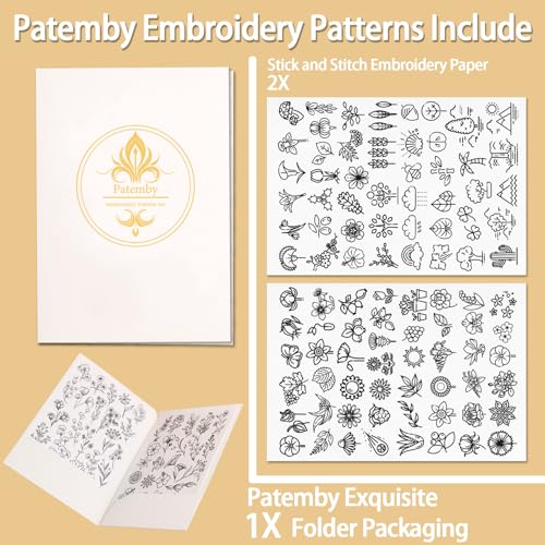 Patemby Embroidery Pattern Water Soluble Embroidery Stabilizers, Stick and Stitch Embroidery Paper Wash Away with Pre-Printed Pattern Designs Stencils Transfers for Hand Sewing Lover Beginner - color: Icon