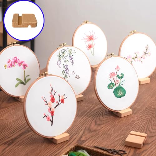 6 Pcs Wooden Embroidery Hoop Base Cross Stitch Holder for Display Stand