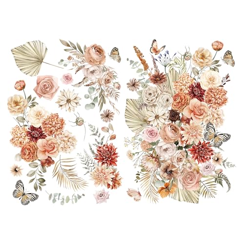 Joeyan Boho Bouquets Rub On Transfers for Furniture and Crafts,12''x18'' - style: Boho Bouquets