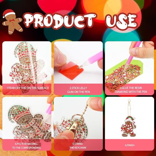Tondiamo 20 Pcs Christmas Diamond Painting Keychain Kits 5D DIY Diamond Art Pendants Double Sided Hanging Key Chains for Christmas Party Decoration DIY(Gingerbread Man Style) - style: Gingerbread Man Style