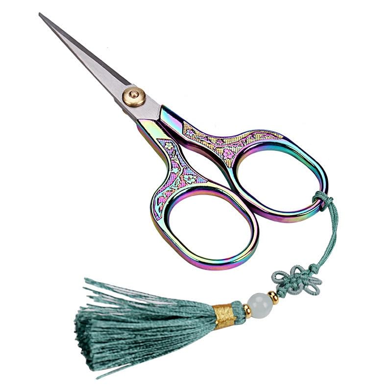 Vintage Craft Scissors Stainless Steel Square Handle Household DIY Embroidery Thread Scissors for Sewing Cutting Cloth with A Chinese Knot (copper) - color: Copper