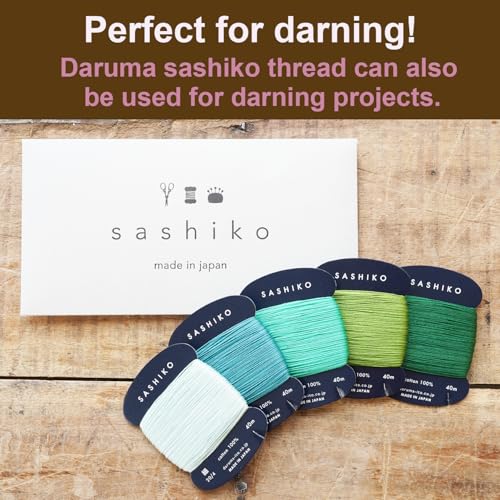 DARUMA Sashiko Thread 100% Cotton Card Type (43.7 yd) x 5 Colors with English Manual, Sewing & Embroidery Value Set with Gift Package(Thin, Komorebi) - color: Komorebi, size: Thin