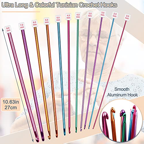 Coopay 11Pcs Tunisian Crochet Hooks Set-Long Crochet Hook, 2mm(B)-8mm(L) - color: Multicolor Tunisian Afghan Set
