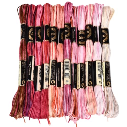 12 Skeins 105 Yards Variegated Cross Stitch Floss Friendship Bracelet String 6 Ply Polyester Colorful Gradient Red Embroidery Thread for Sewing Making Needlecraft Knitting Clothes Stitching - color: Gradient Red