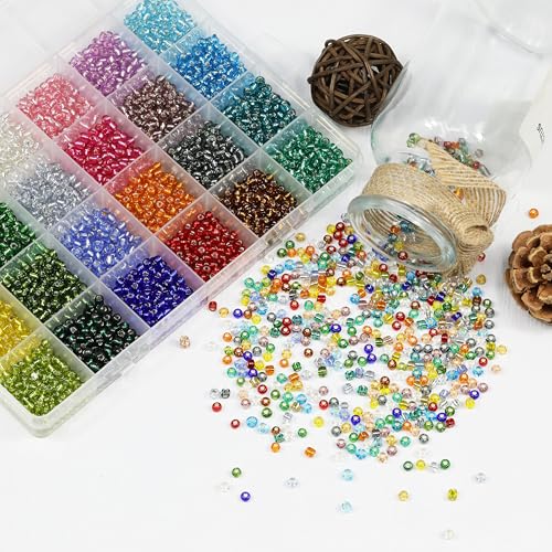 4mm Silver Lined Glass Seed Beads Kit - 3960pcs with Storage Box, 24 Vibrant Colors (165pcs/Color), Ideal for Jewelry Making, Bracelets & DIY Crafts - color: 24-c