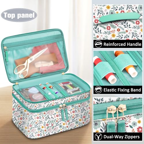 FINPAC Double-Layer Sewing Accessories Storage and Organizer Case Bag - color: Spring Bloom