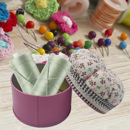 pson Pumpkin Shaped Pin Cushion with Storage Box, Cute Sewing Needle Holder for Quilting, DIY Crafts, Needlework, Sewing(Flowery) - color: White