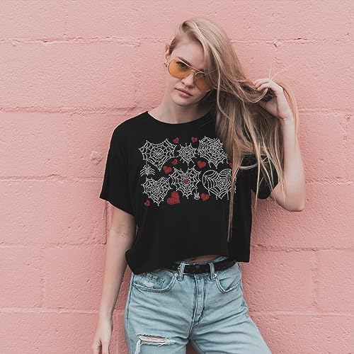 NBEADS Love Shaped Web Rhinestone Iron on Hotfix, Heat Transfer Decal Bling Rhinestone Sticker Heat Transfer Patch Clothing Repair Applique for T-Shirt Clothing Pants Bags - color: Love Shaped Spider Web