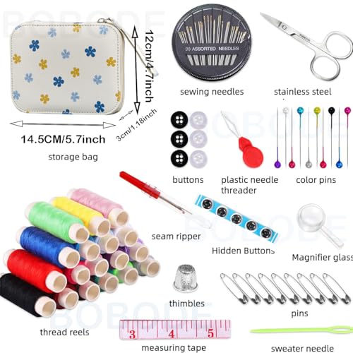 Bobode Sewing Sets & Kits Travel Sewing Kit for Adults - color: 87PCS-Flower White