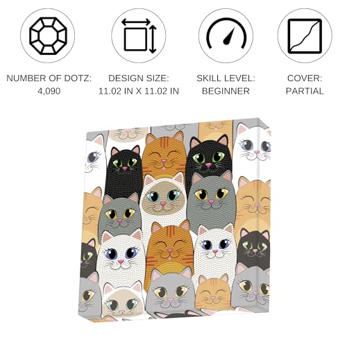 DIAMOND DOTZ Cat Clan Diamond Painting Kit for Adults, Diamond Art Craft - color: Multicolor