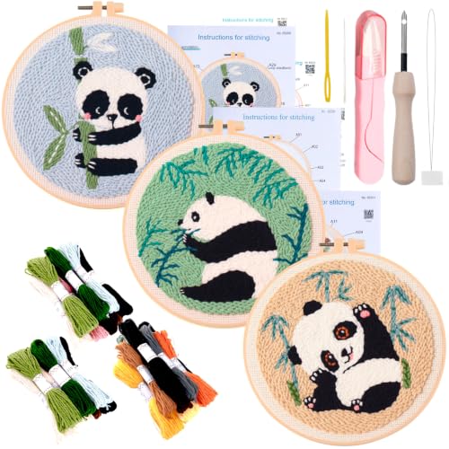 Punch Needle Kit for Adults Beginners - 3 Sets DIY Embroidery Starter Kit - color: 12-panda