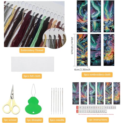 NEGEKFKX 6 Pcs Starry Sky Cross Stitch Bookmark Kit for Adult Beginners - color: Cross stitch bookmark-12