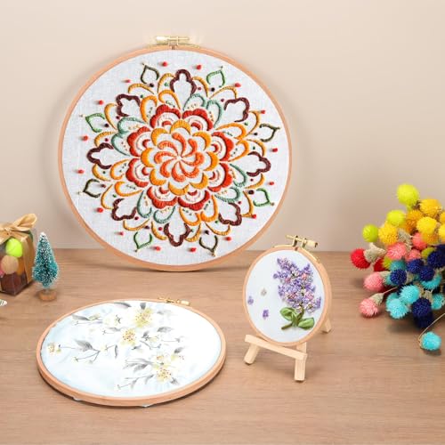 PATIKIL 6 Inch Beech Wood Embroidery Hoops, Circle Cross Stitch Hoop Frames Arc Side Embroidery Hoop Ring with Adjustment Brass Screw for Sewing, Needlework, DIY Craft Decoration - size: 6 Inch