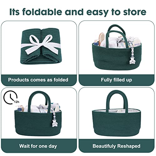 XUANGUO Cotton Rope Baby Diaper Caddy Organizer Basket Dark Green - color: Dark green, size: Regular