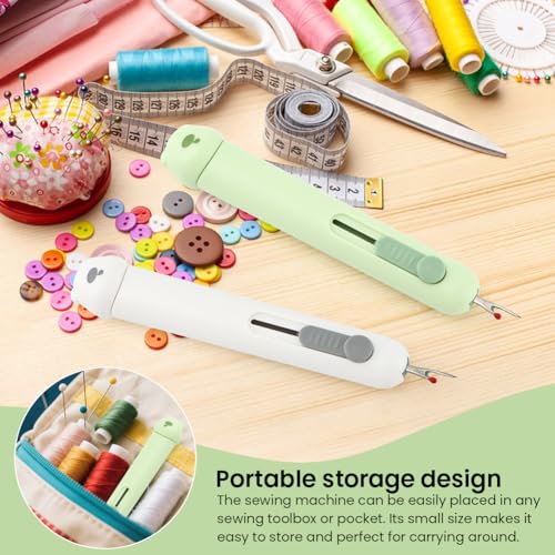 3 in 1 Automatic Needle Threaders Seam Ripper, 2Pcs Quilting Supplies Sewing Kit with Needle Storage for Sewing Crafting Thread Removing(Color:Green+White)